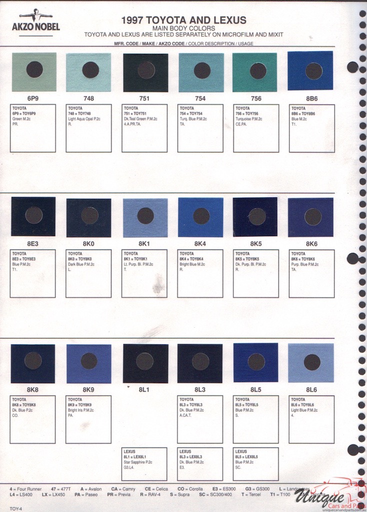 1997 Toyota Paint Charts Akzo 4